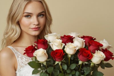 Bouquet di rose bianche e rosse